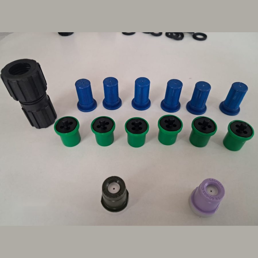Green ATR disc nozzles, blue strainers, nozzle tips and a black coupler