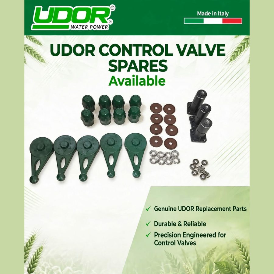 UDOR control valve spare parts including caps, levers, diaphragms, balls and springs